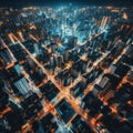 City grid lights up with evening illumination Royalty Free Stock Photo