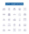 City habitation line icons signs set. Design collection of Housing, City, Dwellers, Dwelling, Buildings, Town