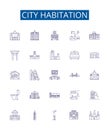 City habitation line icons signs set. Design collection of Housing, City, Dwellers, Dwelling, Buildings, Town