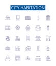 City habitation line icons signs set. Design collection of Housing, City, Dwellers, Dwelling, Buildings, Town