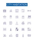 City habitation line icons signs set. Design collection of Housing, City, Dwellers, Dwelling, Buildings, Town