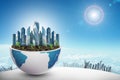 City in half earth with sun Royalty Free Stock Photo