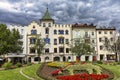 City Hall of Bressanone - Brixen - with flowerbed in front of it, Alto Adige, South Tyrol, Italy.