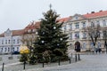 City hall with Christmas decoration, Christmas tree at Karlovo namesti town square in Roudnice nad Labem, Central Bohemia, Czech