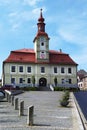 City Hall with a clock tower in Hlinsko, Czech Republic