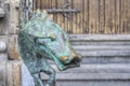 City Hall Dragon bronze railing in Mons, Belgium.