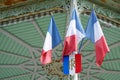 City hall facade entrance in France with tricolor french flag Royalty Free Stock Photo