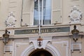 City hall facade with mairie text means in french mayor town hall in Monaco with coat of arms Royalty Free Stock Photo