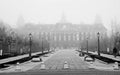 City hall in fog in Sombor,Serbia