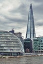 City Hall of London and The Shard, the tallest building in the UK, iconic architectural landmarks by River Thames, England Royalty Free Stock Photo