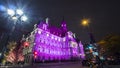 City Hall of Montreal at night, beautifully illuminated with pink light Royalty Free Stock Photo