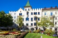 City Hall of Bressanone - Brixen - with flowerbed in front of it, Alto Adige, South Tyrol, Italy.