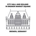 City Hall And Roland In Bremen Market Square, Bremen, Germany line icon concept. City Hall And Roland In Bremen Market