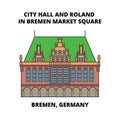 City Hall And Roland In Bremen Market Square, Bremen, Germany line icon concept. City Hall And Roland In Bremen Market