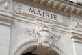 City Hall sign in French means Mairie on town center text on entrance wall in Chatelaillon Plage