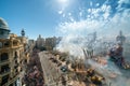 City hall square with fireworks exploding at Mascleta during the Las Fallas festival in Valencia Spain on March 19, 2019