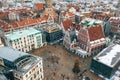 City hall square with house of the blackheads and Saint Roland Statue in old town of Riga