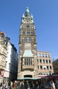 City Hall Tower, flower stall, street life, Germany