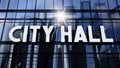City hall typographical concept - office building and sun reflection.