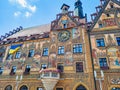 The city hall of Ulm and the flag of Ukraine Royalty Free Stock Photo