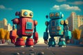 City happy peoples colourful small funny robots Royalty Free Stock Photo