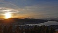 Panorama Sunset in Bergen from Floyen viewpoint in Norway in autumn Royalty Free Stock Photo