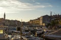 Many small fishing boats in the small old port of.