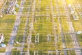 City high voltage substation, Many electrical cables and transformers with a view from above Royalty Free Stock Photo