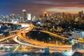 City and highway aerial view, with beautiful sunset sky background Royalty Free Stock Photo