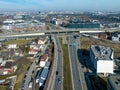 City highway crossroad in Krakow, Poland, Aerial view