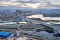 city highway interchange in shanghai on traffic rush hour Royalty Free Stock Photo