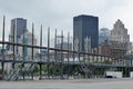 City & Historic Bridge from Old Port, Montreal, Quebec, Canada Royalty Free Stock Photo