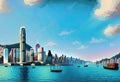 the City Hong kong Chinasketch of skyline