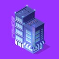 City hotel Isometric night lights architecture 3D illustration