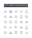 City and household line icons collection. Collaboration, Diversity, Engagement, Empathy, Flexibility, Innovation