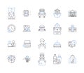 City and household outline icons collection. City, Household, Urban, Dwelling, Town, Home, Residence vector and