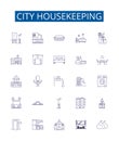 City housekeeping line icons signs set. Design collection of Urban, Cleaning, Services, Housework, Dwelling, Residents