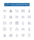 City housekeeping line icons signs set. Design collection of Urban, Cleaning, Services, Housework, Dwelling, Residents