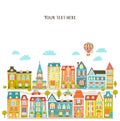 Vector illustration. City, houses and cars