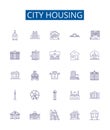 City housing line icons signs set. Design collection of Urban, dwellings, residences, homes, apartments, condos Royalty Free Stock Photo