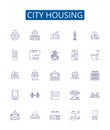 City housing line icons signs set. Design collection of Urban, dwellings, residences, homes, apartments, condos Royalty Free Stock Photo