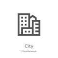 city icon vector from miscellaneous collection. Thin line city outline icon vector illustration. Outline, thin line city icon for