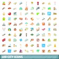 100 city icons set, cartoon style Royalty Free Stock Photo