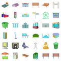 City icons set, cartoon style Royalty Free Stock Photo