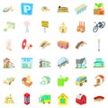 City icons set, cartoon style Royalty Free Stock Photo