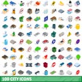 100 city icons set, isometric 3d style Royalty Free Stock Photo