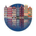 City illustration of the canal houses of Amsterdam