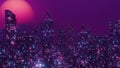 City Illustration At Night Neon Cyberpunk Cityscape Banner Background 3d Render Royalty Free Stock Photo