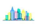 City illustration with punchy pastels colors. Flat style silhouettes of buildings on white background. Cityscape