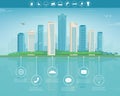 City infographic. Modern city with infographic elements. Smart city. Vector